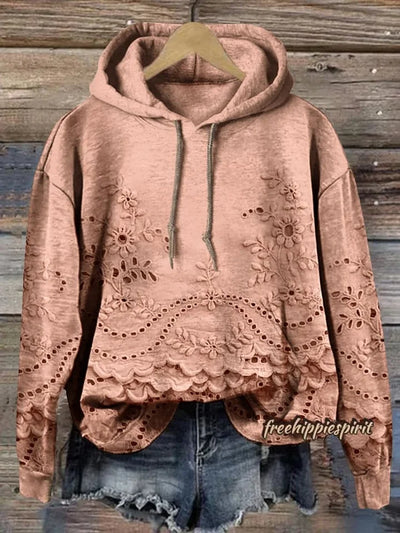 Lässiger Damen-Hoodie mit strukturiertem Blumenmuster und Taschen