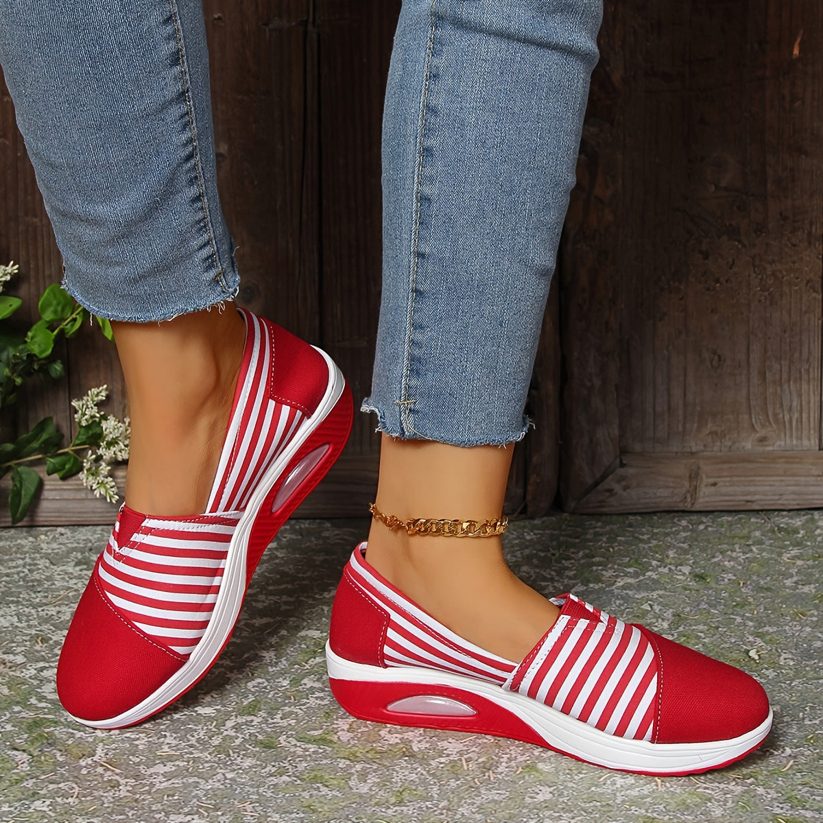 🔥 Tagesangebot 50 % Rabatt – Bequeme, gestreifte orthopädische Slip-On-Sneaker für Damen