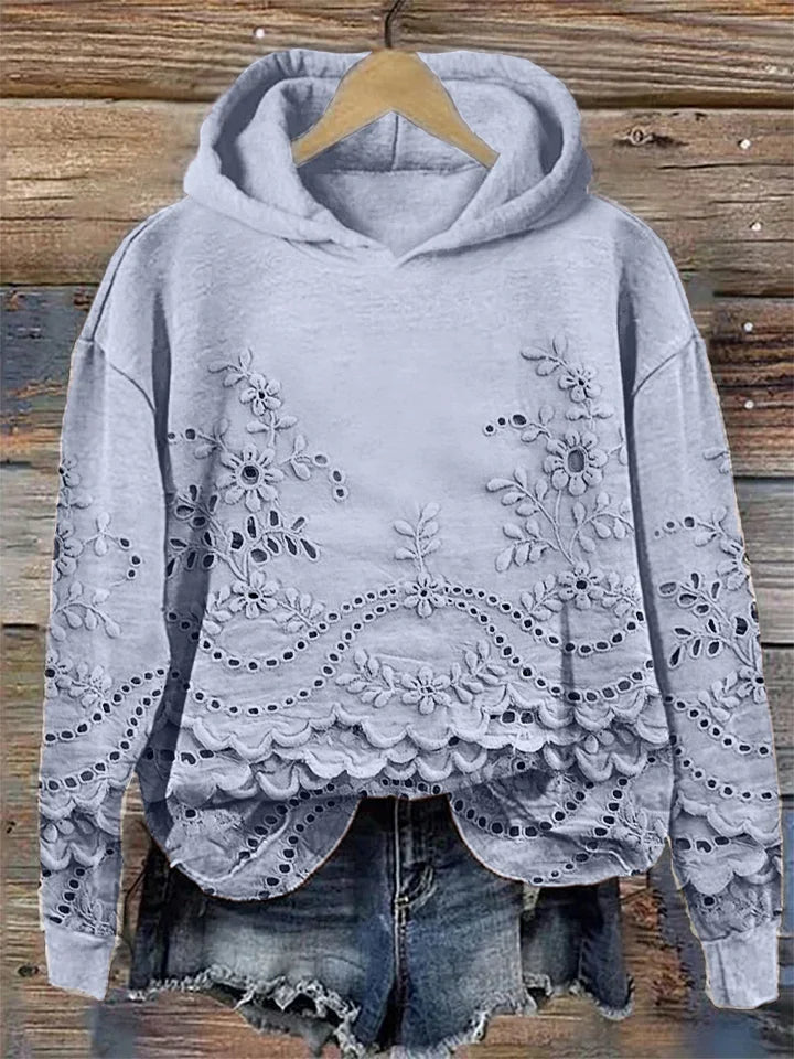 Lässiger Damen-Hoodie mit strukturiertem Blumenmuster und Taschen