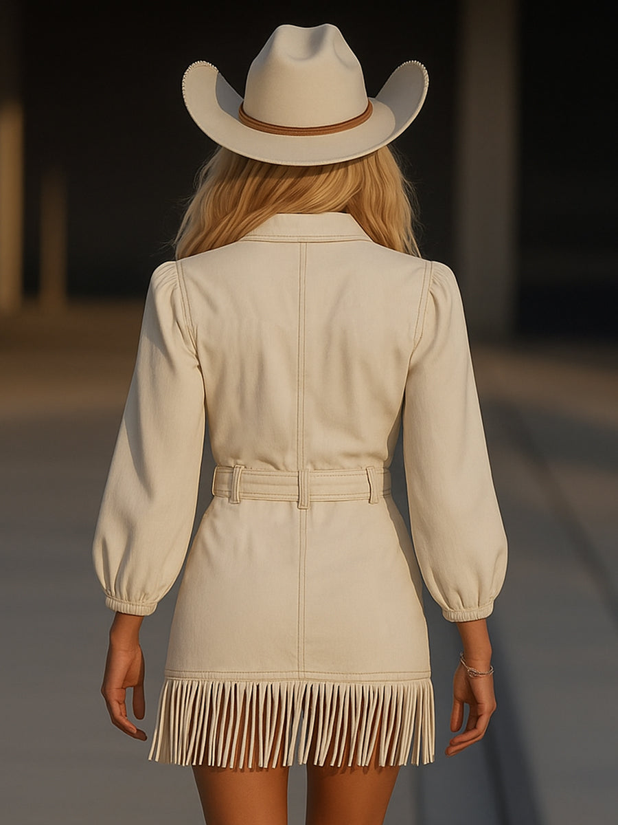 Retro High-end Mode Franje Splicing Denim Mini Jurk