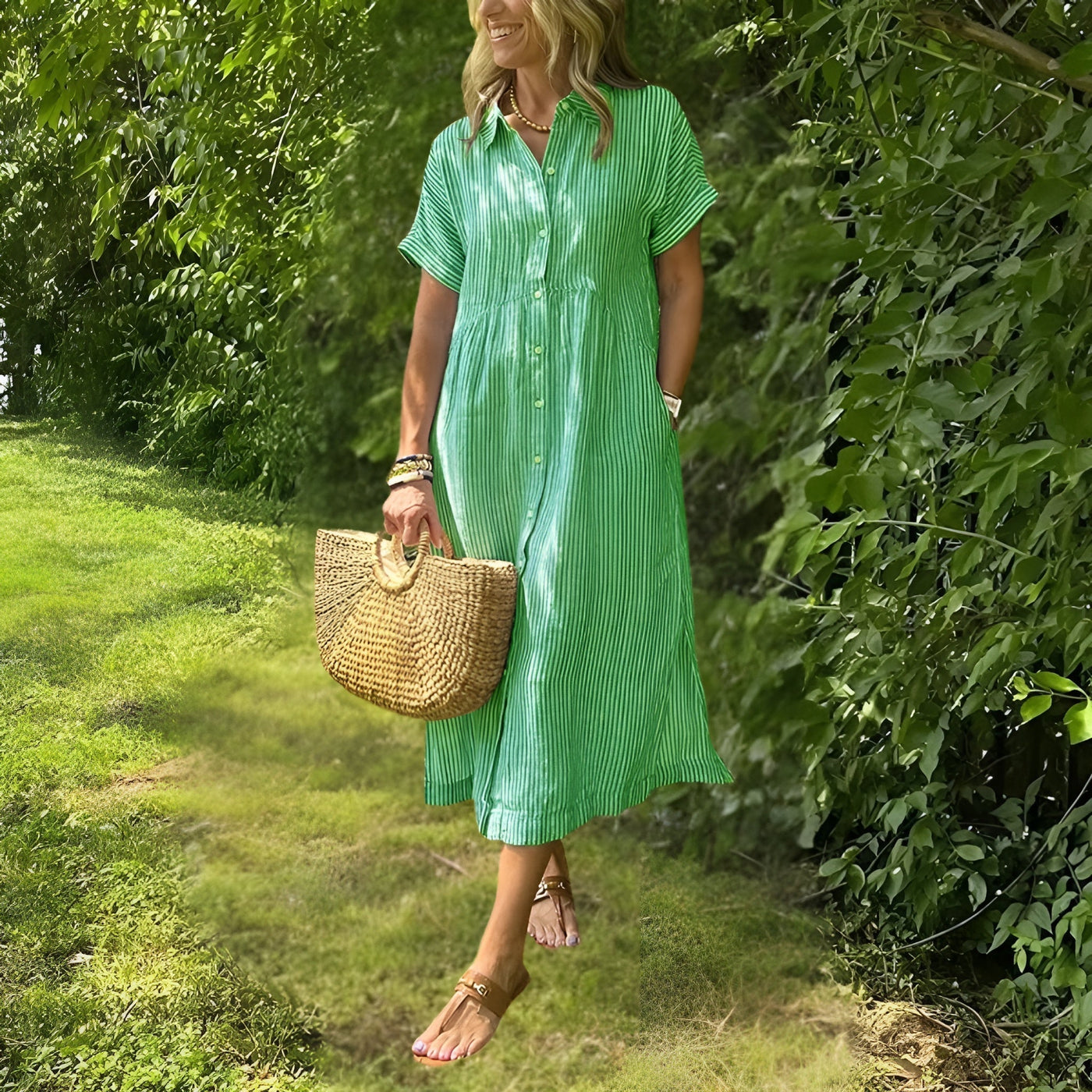 Fioria Schmeichelhaftes gestreiftes Hemdkleid