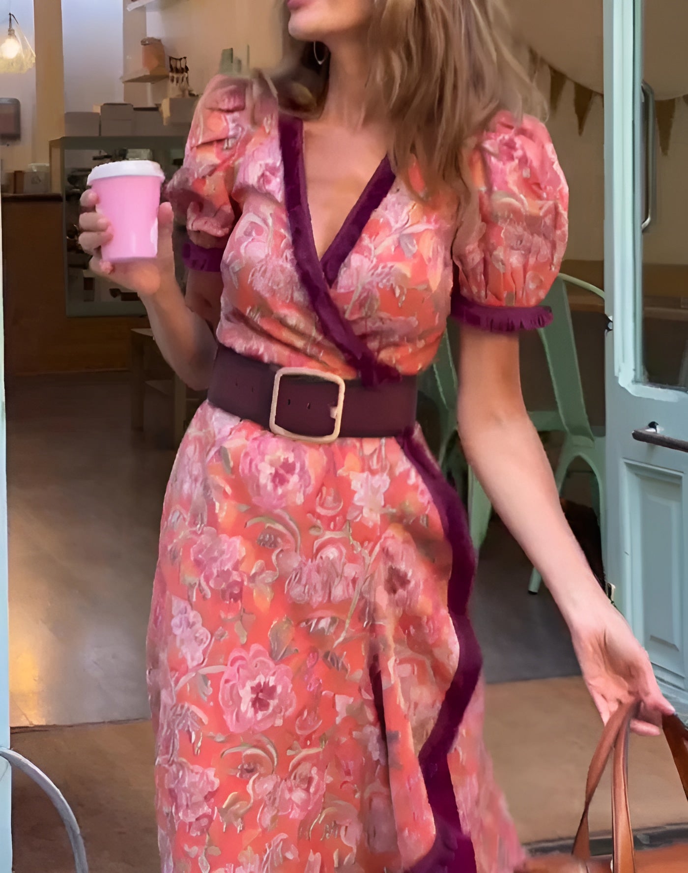 Elegantes rosafarbenes Maxikleid mit Korte Mouwen