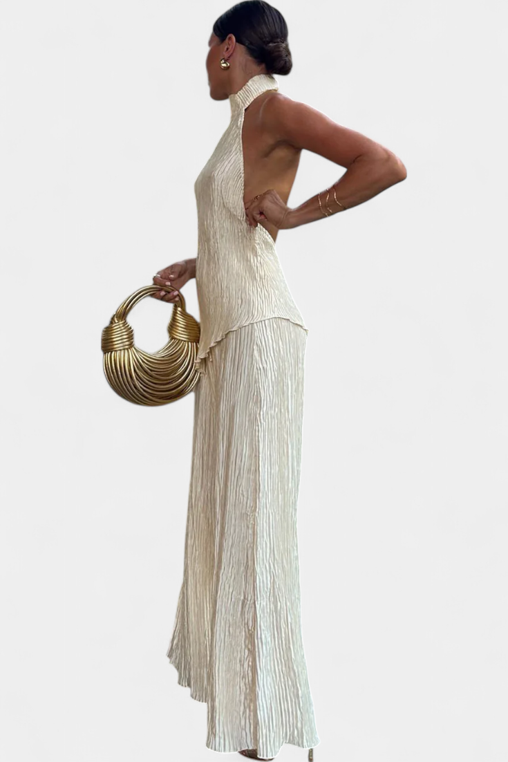 Pilarica Elegantes plissiertes asymmetrisches Oberteil und fließende Hose