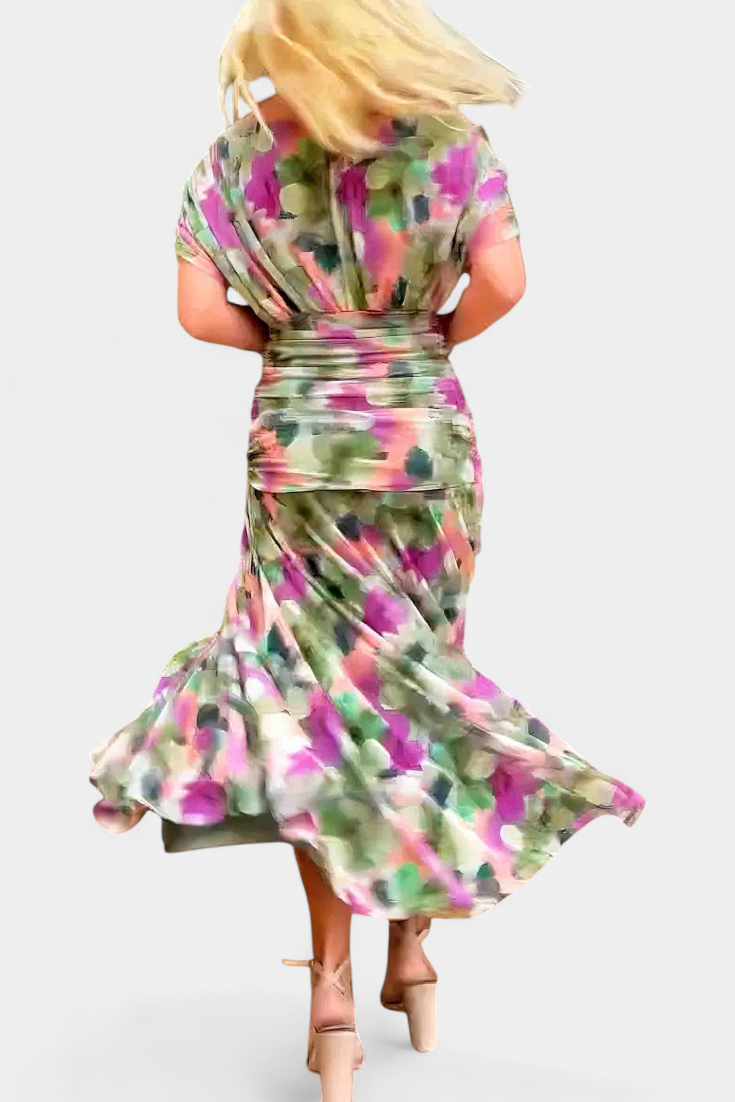 Alondra Langes Kleid Floral Fantasy V-Ausschnitt Fantasy Kleid