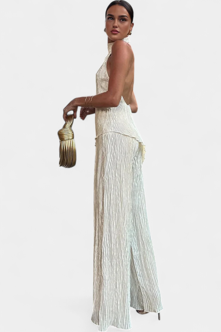 Pilarica Elegantes plissiertes asymmetrisches Oberteil und fließende Hose