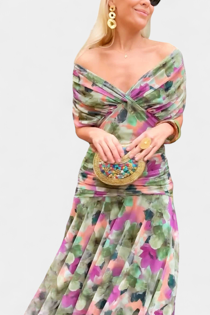 Alondra Langes Kleid Floral Fantasy V-Ausschnitt Fantasy Kleid