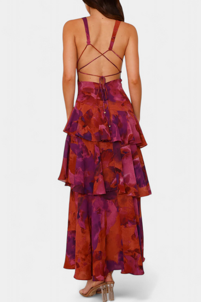 Domenica Chiffonkleid mit V-Ausschnitt und fließenden Lagen