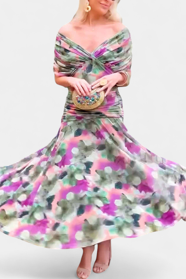 Alondra Langes Kleid Floral Fantasy V-Ausschnitt Fantasy Kleid