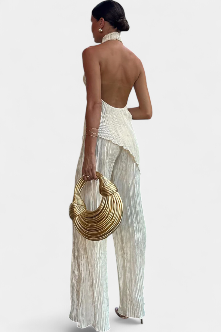 Pilarica Elegantes plissiertes asymmetrisches Oberteil und fließende Hose