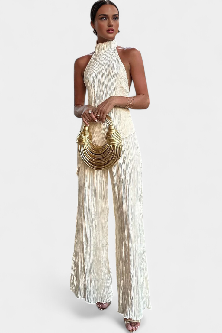 Pilarica Elegantes plissiertes asymmetrisches Oberteil und fließende Hose