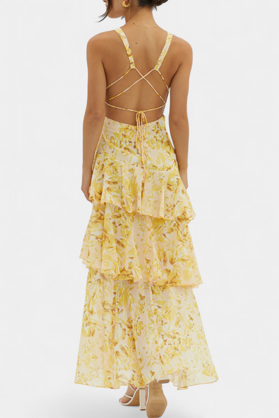 Domenica Chiffonkleid mit V-Ausschnitt und fließenden Lagen