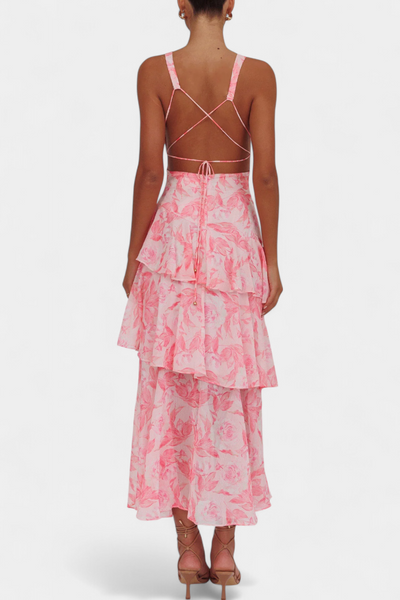 Domenica Chiffonkleid mit V-Ausschnitt und fließenden Lagen