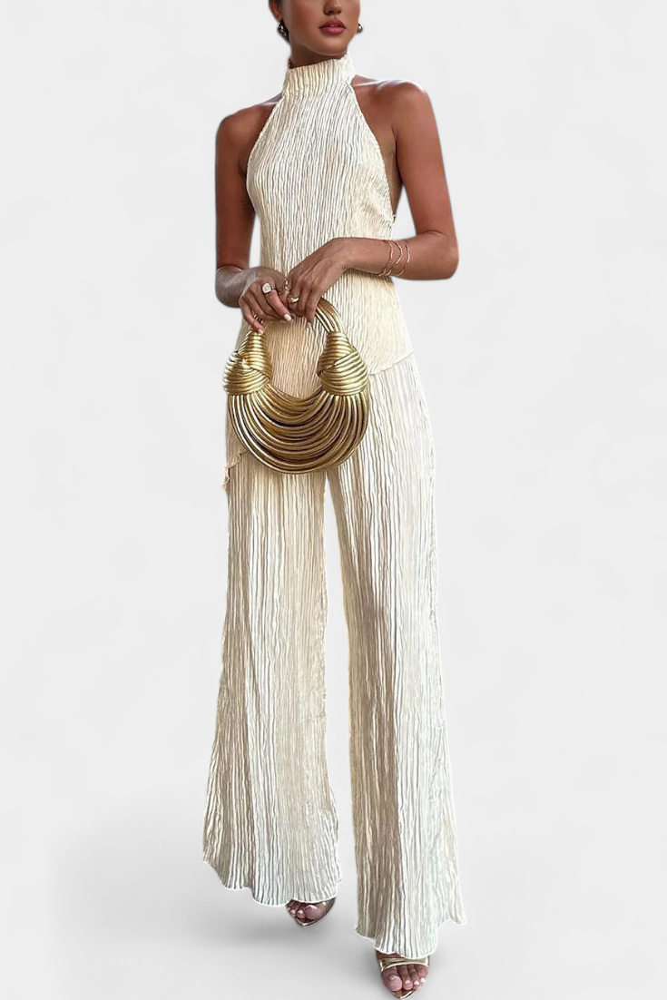 Pilarica Elegantes plissiertes asymmetrisches Oberteil und fließende Hose