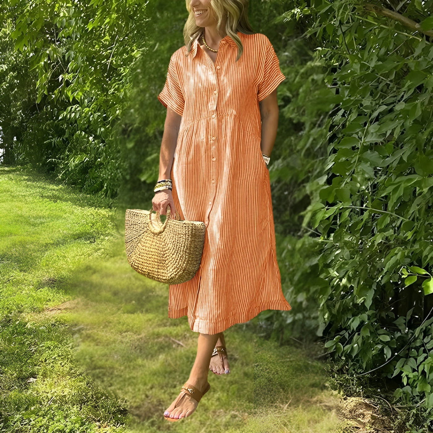 Fioria Schmeichelhaftes gestreiftes Hemdkleid