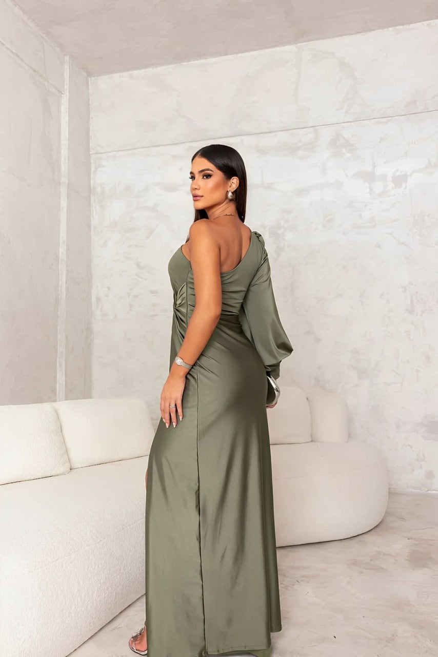VERA – EIN-SCHULTER SATIN-ABENDKLEID